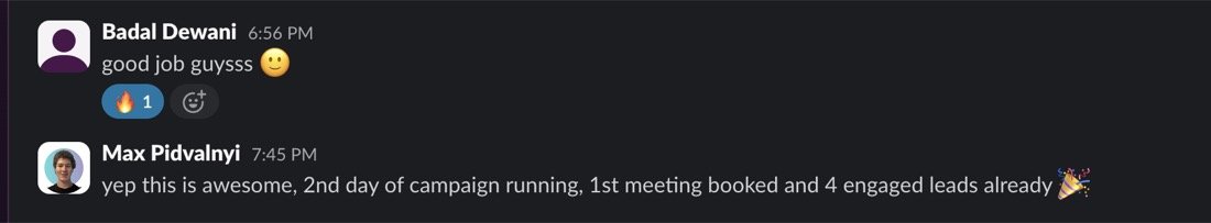 Day 2 of a campaign: first meeting booked, 4 engaged leads